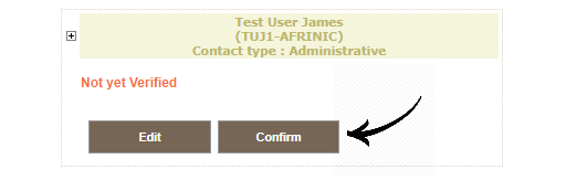 Contact card with an arrow pointing to the Confirm button