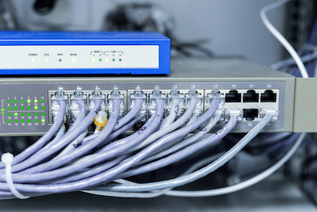 A network switch with patch cables