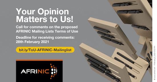 Call for Comments on the AFRINIC Mailing Lists Terms of Use